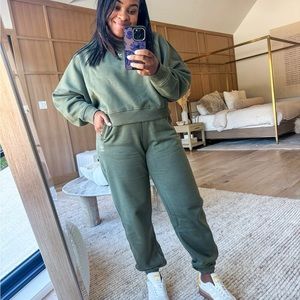 Adidas Olive Green Women's Joggers & Sweatshirt Set